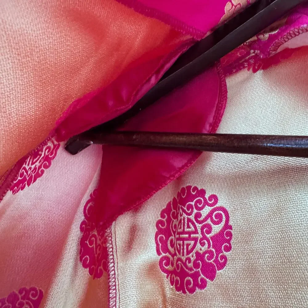 Vintage 2002 Silk Chinese Tang Jacket - Magenta & Gold Longevity